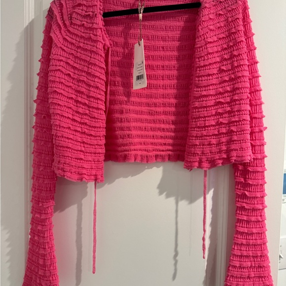 NWT Love Shack Fancy Pink Textured Women's Cardigan - Picture 1 of 4